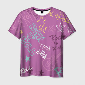 Мужская футболка 3D с принтом Rock`n`Roll в Кировске, 100% полиэфир | прямой крой, круглый вырез горловины, длина до линии бедер | веселые | новинки | подарок | популярные | прикольные | яркие