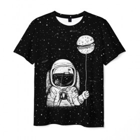 Мужская футболка 3D с принтом Астронавт с шариком в Кировске, 100% полиэфир | прямой крой, круглый вырез горловины, длина до линии бедер | astronaut | cosmonaut | cosmos | dead | galaxy | moon | planet | space | star | universe | астронавт | вселенная | галактика | звезды | космонавт | космос | луна | планета | шарик