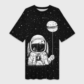 Платье-футболка 3D с принтом Астронавт с шариком в Кировске,  |  | Тематика изображения на принте: astronaut | cosmonaut | cosmos | dead | galaxy | moon | planet | space | star | universe | астронавт | вселенная | галактика | звезды | космонавт | космос | луна | планета | шарик