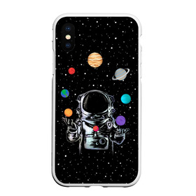 Чехол для iPhone XS Max матовый с принтом Космический жонглер в Кировске, Силикон | Область печати: задняя сторона чехла, без боковых панелей | astronaut | cosmonaut | cosmos | galaxy | planet | space | star | universe | астронавт | вселенная | галактика | звезды | земля | космонавт | космос | луна | марс | планета | сатурн | уран