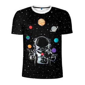 Мужская футболка 3D спортивная с принтом Космический жонглер в Кировске, 100% полиэстер с улучшенными характеристиками | приталенный силуэт, круглая горловина, широкие плечи, сужается к линии бедра | Тематика изображения на принте: astronaut | cosmonaut | cosmos | galaxy | planet | space | star | universe | астронавт | вселенная | галактика | звезды | земля | космонавт | космос | луна | марс | планета | сатурн | уран