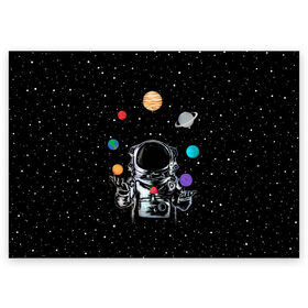 Поздравительная открытка с принтом Космический жонглер в Кировске, 100% бумага | плотность бумаги 280 г/м2, матовая, на обратной стороне линовка и место для марки
 | astronaut | cosmonaut | cosmos | galaxy | planet | space | star | universe | астронавт | вселенная | галактика | звезды | земля | космонавт | космос | луна | марс | планета | сатурн | уран