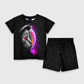 Детский костюм с шортами 3D с принтом Космический кот в Кировске,  |  | astronaut | cat | cosmonaut | cosmos | galaxy | kitty | space | universe | астронавт | вселенная | галактика | звезды | космонавт | космос | кот | котик | кошка