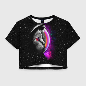 Женская футболка 3D укороченная с принтом Космический кот в Кировске, 100% полиэстер | круглая горловина, длина футболки до линии талии, рукава с отворотами | astronaut | cat | cosmonaut | cosmos | galaxy | kitty | space | universe | астронавт | вселенная | галактика | звезды | космонавт | космос | кот | котик | кошка