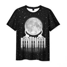 Мужская футболка 3D с принтом Лунная мелодия в Кировске, 100% полиэфир | прямой крой, круглый вырез горловины, длина до линии бедер | astronaut | cosmonaut | cosmos | galaxy | meteor | moon | planet | space | universe | астронавт | вселенная | галактика | звезды | космонавт | космос | луна | мелодия | музыка | ноты