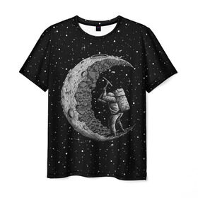 Мужская футболка 3D с принтом Лунный шахтер в Кировске, 100% полиэфир | прямой крой, круглый вырез горловины, длина до линии бедер | astronaut | cosmonaut | cosmos | galaxy | moon | planet | space | star | universe | астронавт | вселенная | галактика | звезды | космонавт | космос | луна | планета | шахтер