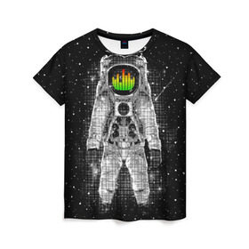 Женская футболка 3D с принтом Музыкальный космонавт в Кировске, 100% полиэфир ( синтетическое хлопкоподобное полотно) | прямой крой, круглый вырез горловины, длина до линии бедер | astronaut | cosmonaut | dj | eqializer | galaxy | moon | music | planet | space | star | universe | астронавт | вселенная | галактика | диджей | космонавт | космос | музыка | эквалайзер