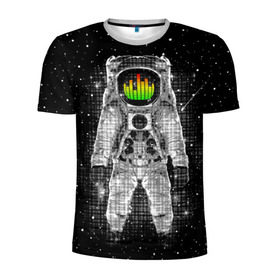 Мужская футболка 3D спортивная с принтом Музыкальный космонавт в Кировске, 100% полиэстер с улучшенными характеристиками | приталенный силуэт, круглая горловина, широкие плечи, сужается к линии бедра | astronaut | cosmonaut | dj | eqializer | galaxy | moon | music | planet | space | star | universe | астронавт | вселенная | галактика | диджей | космонавт | космос | музыка | эквалайзер