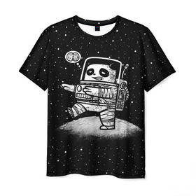 Мужская футболка 3D с принтом Панда лунатик в Кировске, 100% полиэфир | прямой крой, круглый вырез горловины, длина до линии бедер | astronaut | cosmonaut | cosmos | galaxy | gravity | moon | planet | space | star | universe | астронавт | вселенная | галактика | звезды | космонавт | космос | луна | лунатик