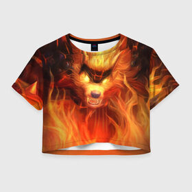 Женская футболка 3D укороченная с принтом Fire Wolf в Кировске, 100% полиэстер | круглая горловина, длина футболки до линии талии, рукава с отворотами | league of legends | lol | warwick | wolf | варвик | волк | лига легенд | лол