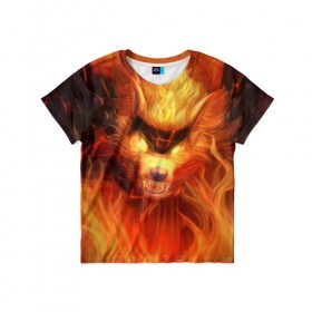 Детская футболка 3D с принтом Fire Wolf в Кировске, 100% гипоаллергенный полиэфир | прямой крой, круглый вырез горловины, длина до линии бедер, чуть спущенное плечо, ткань немного тянется | league of legends | lol | warwick | wolf | варвик | волк | лига легенд | лол