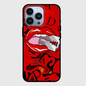 Чехол для iPhone 13 Pro с принтом Поп арт, опасная бритва в Кировске,  |  | blade | blood | dangerous | drop | letters | lips | pop   art | razor | бритва | буквы | губы | капля | кровь | лезвие | опасная | поп арт