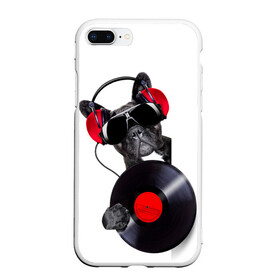 Чехол для iPhone 7Plus/8 Plus матовый с принтом DJ бульдог в Кировске, Силикон | Область печати: задняя сторона чехла, без боковых панелей | бульдог | винил | диджей | музыка | наушники | очки | пёс | пластинка | собака | юмор