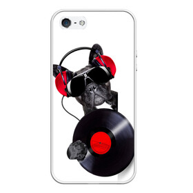 Чехол для iPhone 5/5S матовый с принтом DJ бульдог в Кировске, Силикон | Область печати: задняя сторона чехла, без боковых панелей | бульдог | винил | диджей | музыка | наушники | очки | пёс | пластинка | собака | юмор