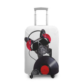 Чехол для чемодана 3D с принтом DJ бульдог в Кировске, 86% полиэфир, 14% спандекс | двустороннее нанесение принта, прорези для ручек и колес | бульдог | винил | диджей | музыка | наушники | очки | пёс | пластинка | собака | юмор