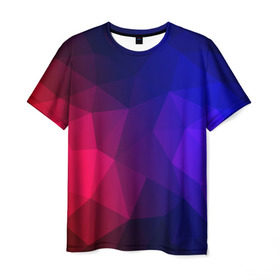 Мужская футболка 3D с принтом Red&Blue в Кировске, 100% полиэфир | прямой крой, круглый вырез горловины, длина до линии бедер | красный | полигон | треугольники | яркий