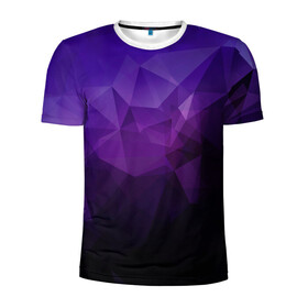 Мужская футболка 3D спортивная с принтом PolyViolet в Кировске, 100% полиэстер с улучшенными характеристиками | приталенный силуэт, круглая горловина, широкие плечи, сужается к линии бедра | полигон | тёмный | треугольники | фиолетовый