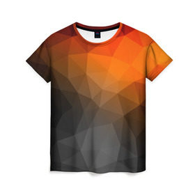 Женская футболка 3D с принтом abstraction в Кировске, 100% полиэфир ( синтетическое хлопкоподобное полотно) | прямой крой, круглый вырез горловины, длина до линии бедер | оранжевый | полигон | треугольники черный