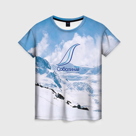 Женская футболка 3D с принтом Гора Соболиная в Кировске, 100% полиэфир ( синтетическое хлопкоподобное полотно) | прямой крой, круглый вырез горловины, длина до линии бедер | байкальск | гора соболиная | горнолыжный курорт | горы | зима | лыжи | парк | снег | сноуборд
