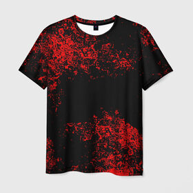 Мужская футболка 3D с принтом Капли красок в Кировске, 100% полиэфир | прямой крой, круглый вырез горловины, длина до линии бедер | брызки | красный | черный