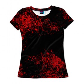Женская футболка 3D с принтом Капли красок в Кировске, 100% полиэфир ( синтетическое хлопкоподобное полотно) | прямой крой, круглый вырез горловины, длина до линии бедер | брызки | красный | черный