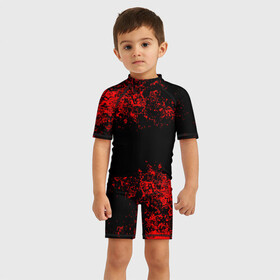 Детский купальный костюм 3D с принтом Капли красок в Кировске, Полиэстер 85%, Спандекс 15% | застежка на молнии на спине | брызки | красный | черный