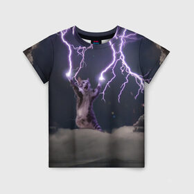 Детская футболка 3D с принтом Грозовой кошак в Кировске, 100% гипоаллергенный полиэфир | прямой крой, круглый вырез горловины, длина до линии бедер, чуть спущенное плечо, ткань немного тянется | Тематика изображения на принте: lightning cat