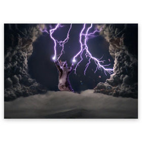 Поздравительная открытка с принтом Грозовой кошак в Кировске, 100% бумага | плотность бумаги 280 г/м2, матовая, на обратной стороне линовка и место для марки
 | Тематика изображения на принте: lightning cat