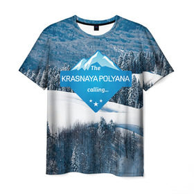 Мужская футболка 3D с принтом Красная поляна в Кировске, 100% полиэфир | прямой крой, круглый вырез горловины, длина до линии бедер | горнолыжный курорт | горы | зима | красная поляна | лыжи | парк | роза хуторов | снег | сноутборд | сочи