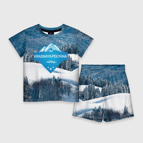 Детский костюм с шортами 3D с принтом Красная поляна в Кировске,  |  | горнолыжный курорт | горы | зима | красная поляна | лыжи | парк | роза хуторов | снег | сноутборд | сочи