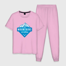 Мужская пижама хлопок с принтом Горы зовут в Кировске, 100% хлопок | брюки и футболка прямого кроя, без карманов, на брюках мягкая резинка на поясе и по низу штанин
 | альпинизм | горы | лыжи | сноуборд