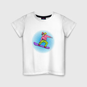 Детская футболка хлопок с принтом Сноубордистка в Кировске, 100% хлопок | круглый вырез горловины, полуприлегающий силуэт, длина до линии бедер | Тематика изображения на принте: 