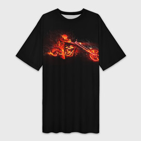 Платье-футболка 3D с принтом Огненный байкер в Кировске,  |  | 