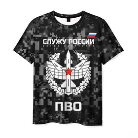 Мужская футболка 3D с принтом Служу России, ПВО в Кировске, 100% полиэфир | прямой крой, круглый вырез горловины, длина до линии бедер | 
