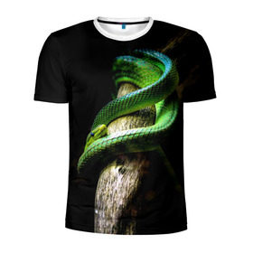 Мужская футболка 3D спортивная с принтом Змея на груди в Кировске, 100% полиэстер с улучшенными характеристиками | приталенный силуэт, круглая горловина, широкие плечи, сужается к линии бедра | гадюка | дерево | джунгли | зелёный змей | змея | кобра | природа | удав