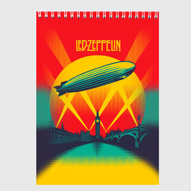 Скетчбук с принтом Led Zeppelin 3 в Кировске, 100% бумага
 | 48 листов, плотность листов — 100 г/м2, плотность картонной обложки — 250 г/м2. Листы скреплены сверху удобной пружинной спиралью | Тематика изображения на принте: led zeppelin | лед зеппелин | роберт плант