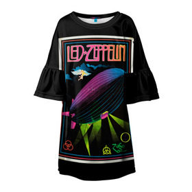 Детское платье 3D с принтом Led Zeppelin 6 в Кировске, 100% полиэстер | прямой силуэт, чуть расширенный к низу. Круглая горловина, на рукавах — воланы | led zeppelin | лед зеппелин | роберт плант
