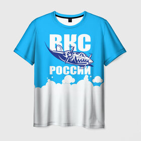Мужская футболка 3D с принтом ВКС России в Кировске, 100% полиэфир | прямой крой, круглый вырез горловины, длина до линии бедер | ввс | вкс | лётчик | небо | облака | пилот | россия | самолёт