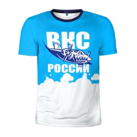 Мужская футболка 3D спортивная с принтом ВКС России в Кировске, 100% полиэстер с улучшенными характеристиками | приталенный силуэт, круглая горловина, широкие плечи, сужается к линии бедра | ввс | вкс | лётчик | небо | облака | пилот | россия | самолёт