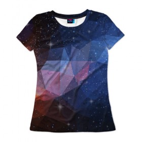 Женская футболка 3D с принтом Космический полигон в Кировске, 100% полиэфир ( синтетическое хлопкоподобное полотно) | прямой крой, круглый вырез горловины, длина до линии бедер | полигоны | треугольники