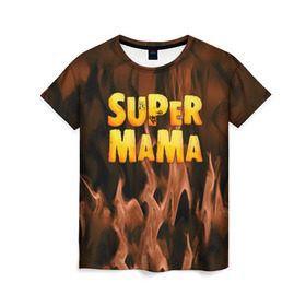 Женская футболка 3D с принтом Супер мама в Кировске, 100% полиэфир ( синтетическое хлопкоподобное полотно) | прямой крой, круглый вырез горловины, длина до линии бедер | для двоих | дочка | мама | папа | парные | семейные | супер | сын | сынок
