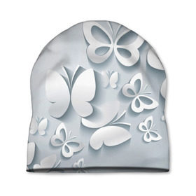 Шапка 3D с принтом Белоснежные бабочки в Кировске, 100% полиэстер | универсальный размер, печать по всей поверхности изделия | Тематика изображения на принте: бабочка | девушка | кружево. красота | нежность | полёт
