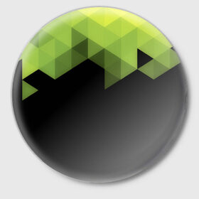 Значок с принтом Trianse Green в Кировске,  металл | круглая форма, металлическая застежка в виде булавки | trianse | абстракция | бумага | геометрия | грани | изгиб | линии | оптические | полигоны | полосы | постель | розовый | сочетания | текстура | треугольники