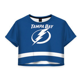 Женская футболка 3D укороченная с принтом Tampa Bay Drouin в Кировске, 100% полиэстер | круглая горловина, длина футболки до линии талии, рукава с отворотами | 27 | jonathan drouin | tampa bay lightning | джонатан друэн | нхл | тампа бэй лайтнинг | хоккей