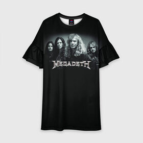Детское платье 3D с принтом Megadeth в Кировске, 100% полиэстер | прямой силуэт, чуть расширенный к низу. Круглая горловина, на рукавах — воланы | Тематика изображения на принте: dave | megadeth | metal | mustaine | rattlehead | rock | thrash | vic | дейв | мастейн | мегадет | метал | рок | треш