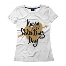 Женская футболка 3D с принтом Happy Valentine`s Day в Кировске, 100% полиэфир ( синтетическое хлопкоподобное полотно) | прямой крой, круглый вырез горловины, длина до линии бедер | 