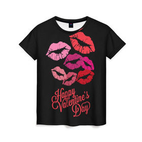 Женская футболка 3D с принтом Happy Valentine`s Day в Кировске, 100% полиэфир ( синтетическое хлопкоподобное полотно) | прямой крой, круглый вырез горловины, длина до линии бедер | 14 | february | happy valentines day | holiday | kisses | lips | love | губы | любовь | поцелуи | праздник | счастливый день святого валентина | февраль