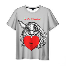 Мужская футболка 3D с принтом Be my Valentine в Кировске, 100% полиэфир | прямой крой, круглый вырез горловины, длина до линии бедер | 14 | animal | be my valentine | february | heart | holiday | i need you | love | rabbit | valentines day | будь моей валентинкой | день святого валентина | животное | заяц | кролик | любовь | праздник | сердце | ты мне нужен | февраль