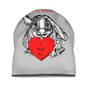 Шапка 3D с принтом Be my Valentine в Кировске, 100% полиэстер | универсальный размер, печать по всей поверхности изделия | 14 | animal | be my valentine | february | heart | holiday | i need you | love | rabbit | valentines day | будь моей валентинкой | день святого валентина | животное | заяц | кролик | любовь | праздник | сердце | ты мне нужен | февраль