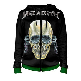 Женская толстовка 3D на молнии с принтом Megadeth в Кировске, 100% полиэстер | длина до линии бедра, манжеты и пояс оформлены мягкой тканевой резинкой, двухслойный капюшон со шнурком для регулировки, спереди молния, по бокам два кармана | dave | megadeth | metal | mustaine | rattlehead | rock | thrash | vic | дейв | мастейн | мегадет | метал | рок | треш